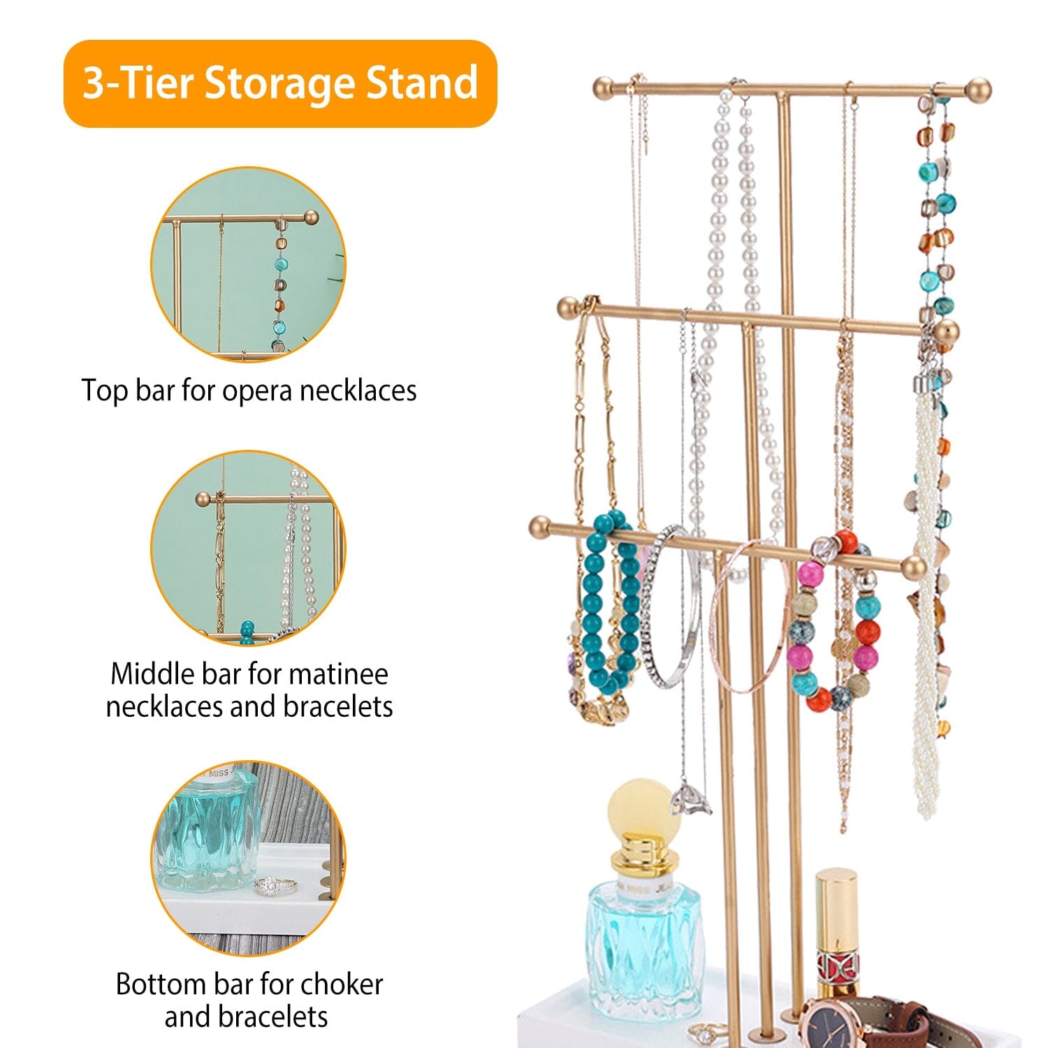 3-Tier Gold Metal Tabletop Jewelry Tree Stand __stock:50 Closet & Storage refund_fee:1200