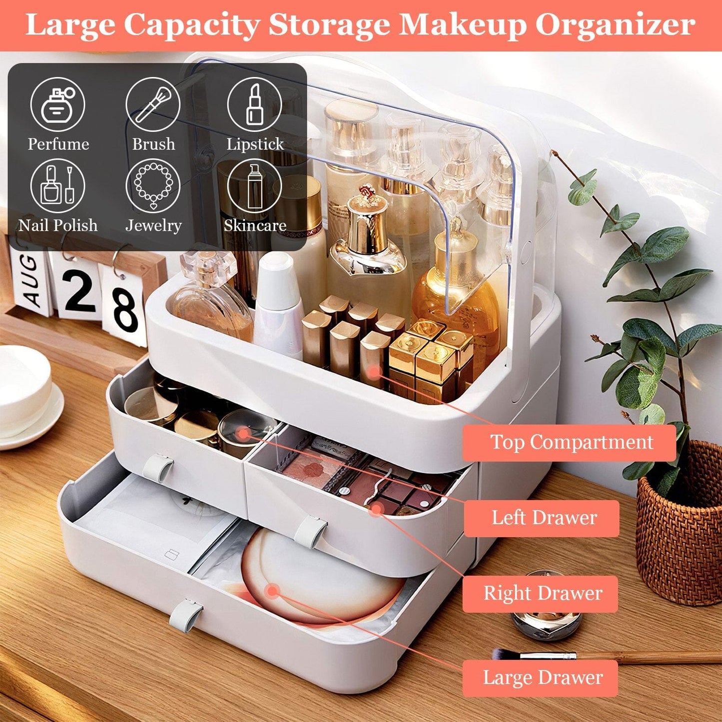 3-Tier Makeup Organizers Cosmetic Storage Box with Dustproof Waterproof Lid __stock:50 Closet & Storage Low stock refund_fee:1200