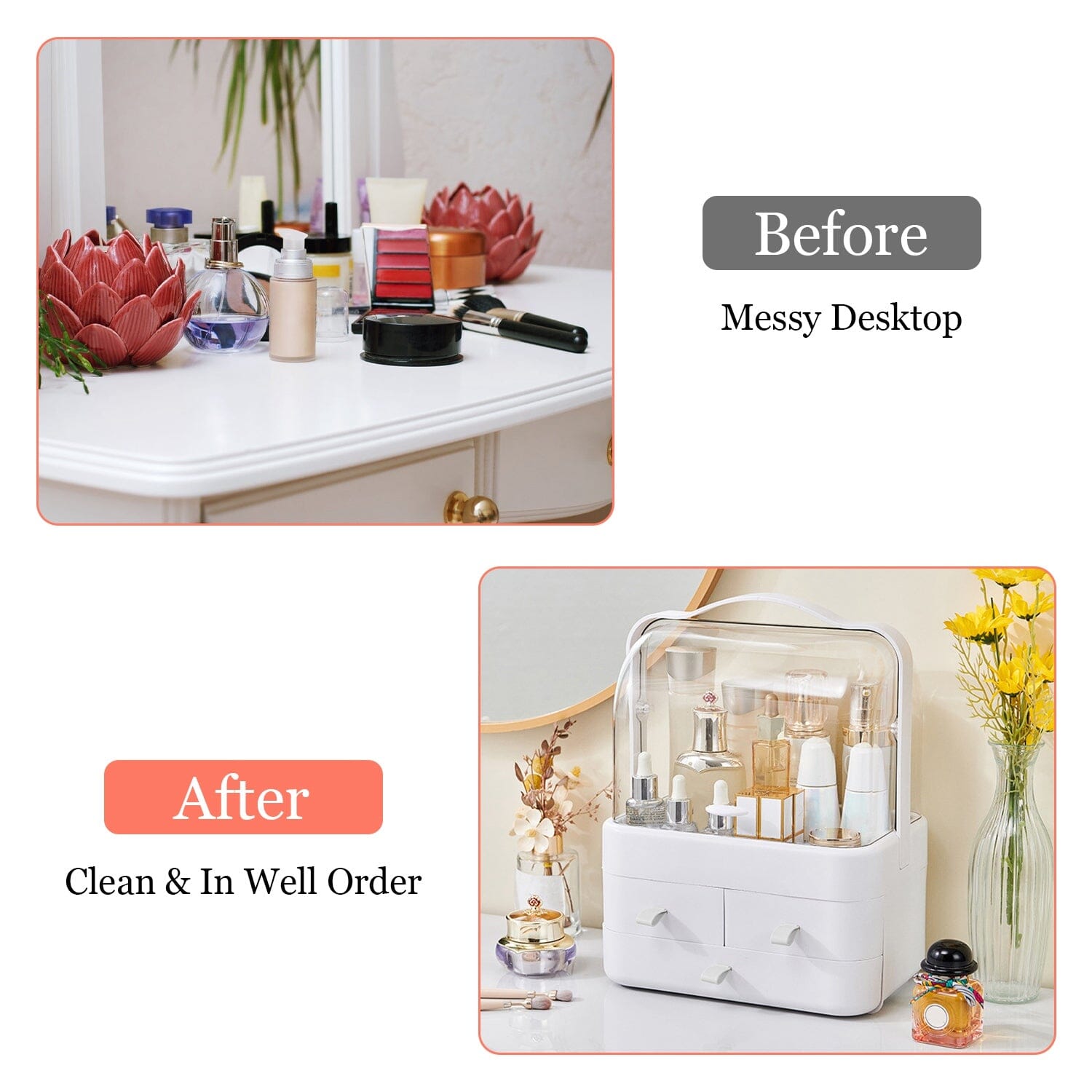 3-Tier Makeup Organizers Cosmetic Storage Box with Dustproof Waterproof Lid __stock:50 Closet & Storage Low stock refund_fee:1200