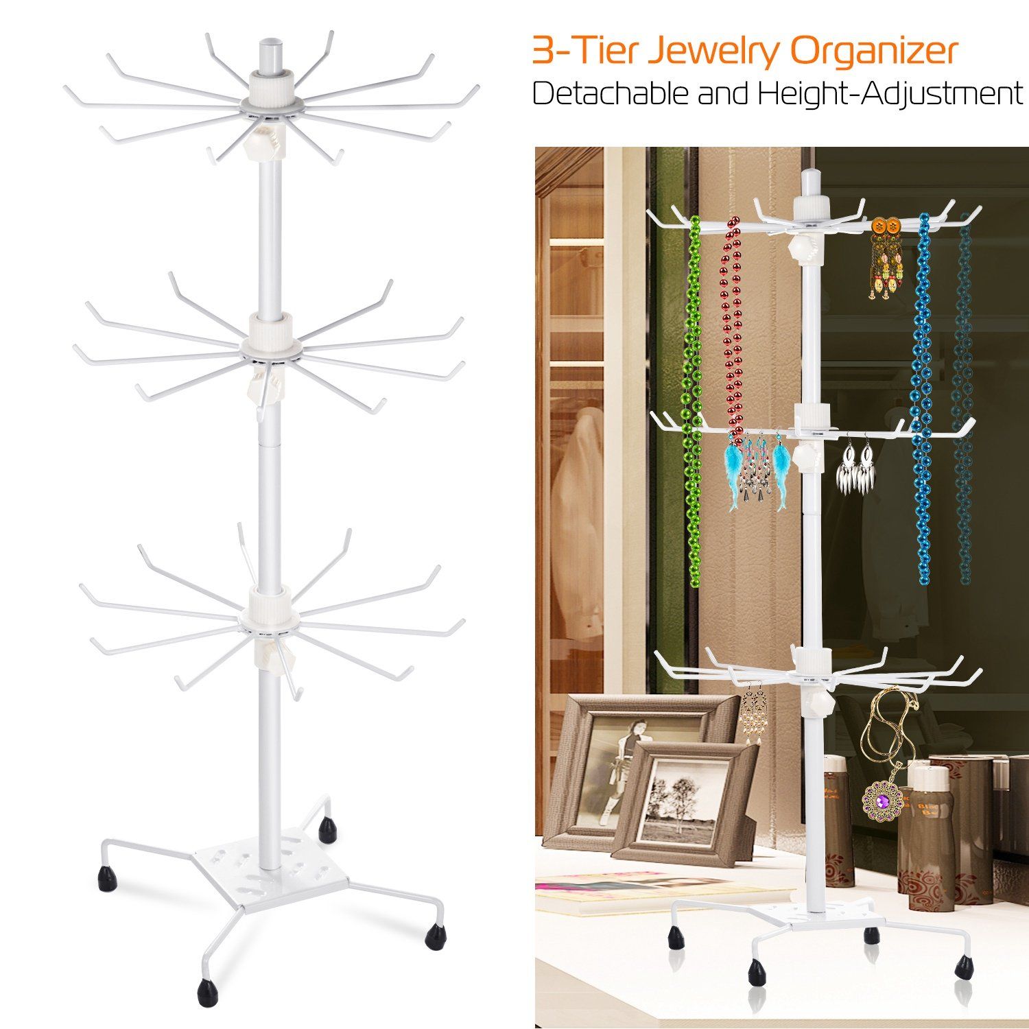 3-Tier Metal Jewelry Rack 30-Hook Necklaces Bracelets Display Stand Closet & Storage Low stock refund_fee:1200