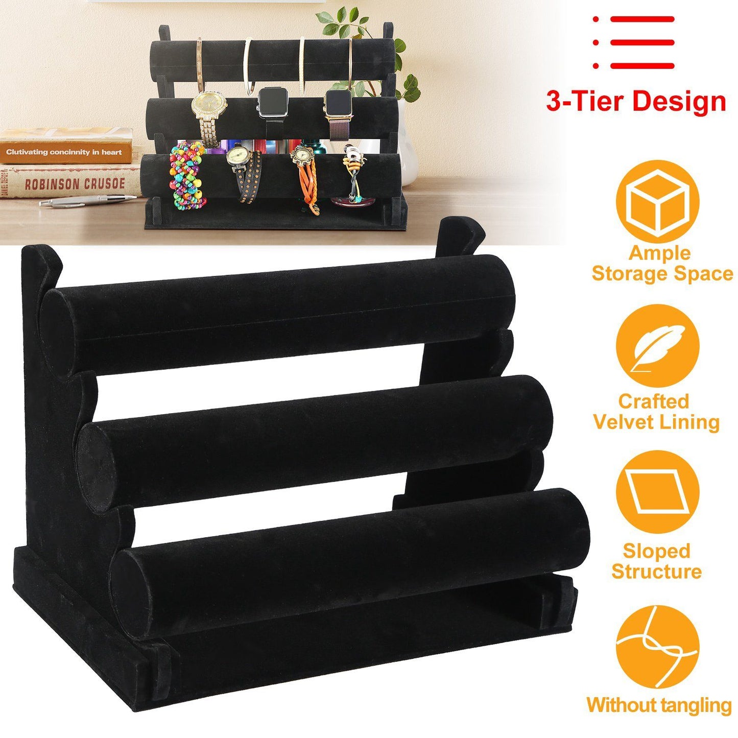 3-Tier Velvet Jewelry Stand Closet & Storage refund_fee:1200