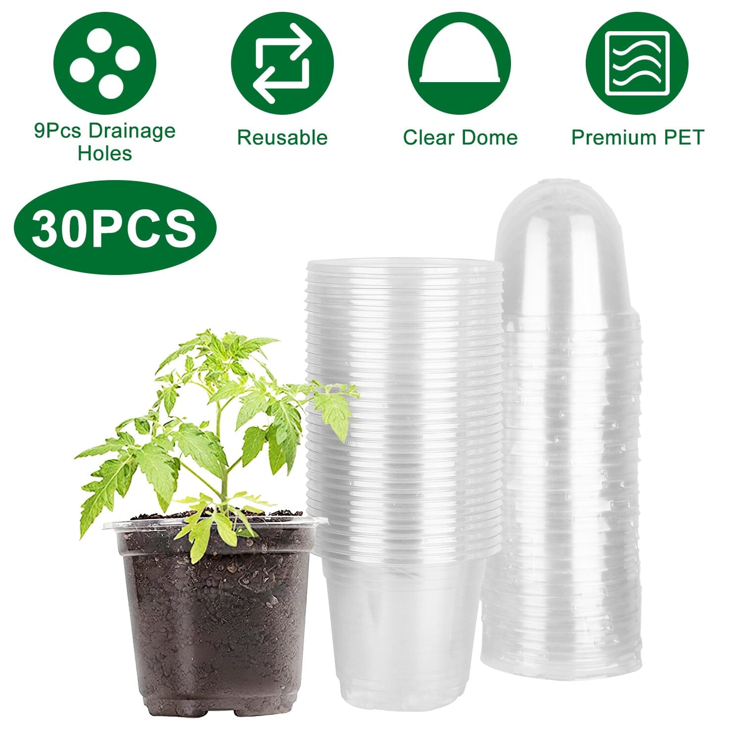 30-Pieces: Plant Nursery Pots PET Flower Seed Starting Pots Container with Dome Drainage Holes __stock:50 Garden & Patio refund_fee:1200