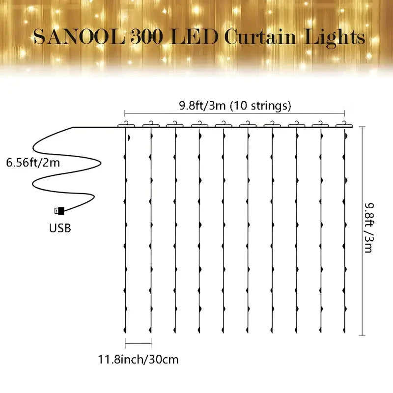 300 LED Curtain Fairy Lights __stock:200 refund_fee:800 String & Fairy Lights Warranty