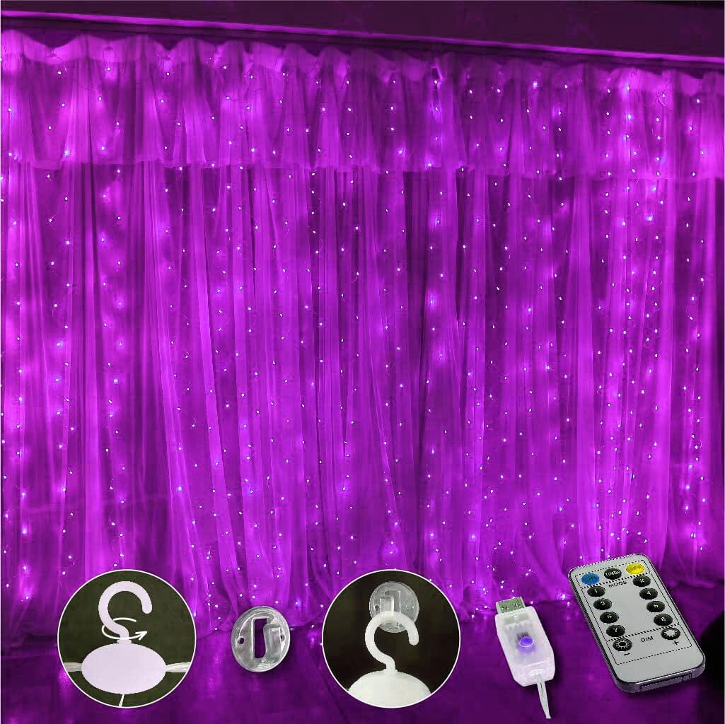 300 LED Curtain Fairy Lights Purple __stock:200 refund_fee:800 String & Fairy Lights Warranty