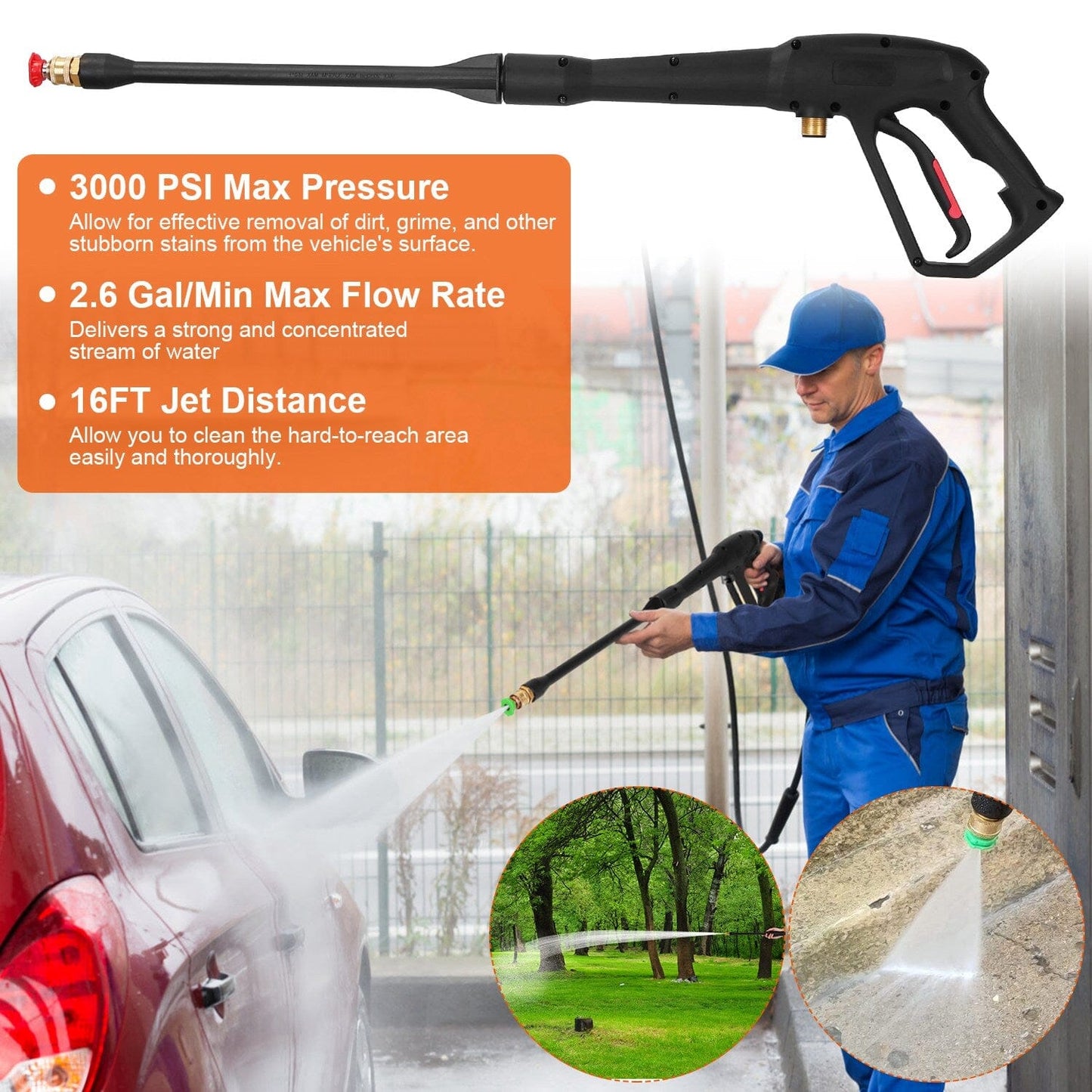 3000PSI Pressure Washer Gun Car Foam Sprayer with Jet Wand 5 Nozzle Tips M22-14 Connector __stock:50 Garden & Patio Low stock refund_fee:1200