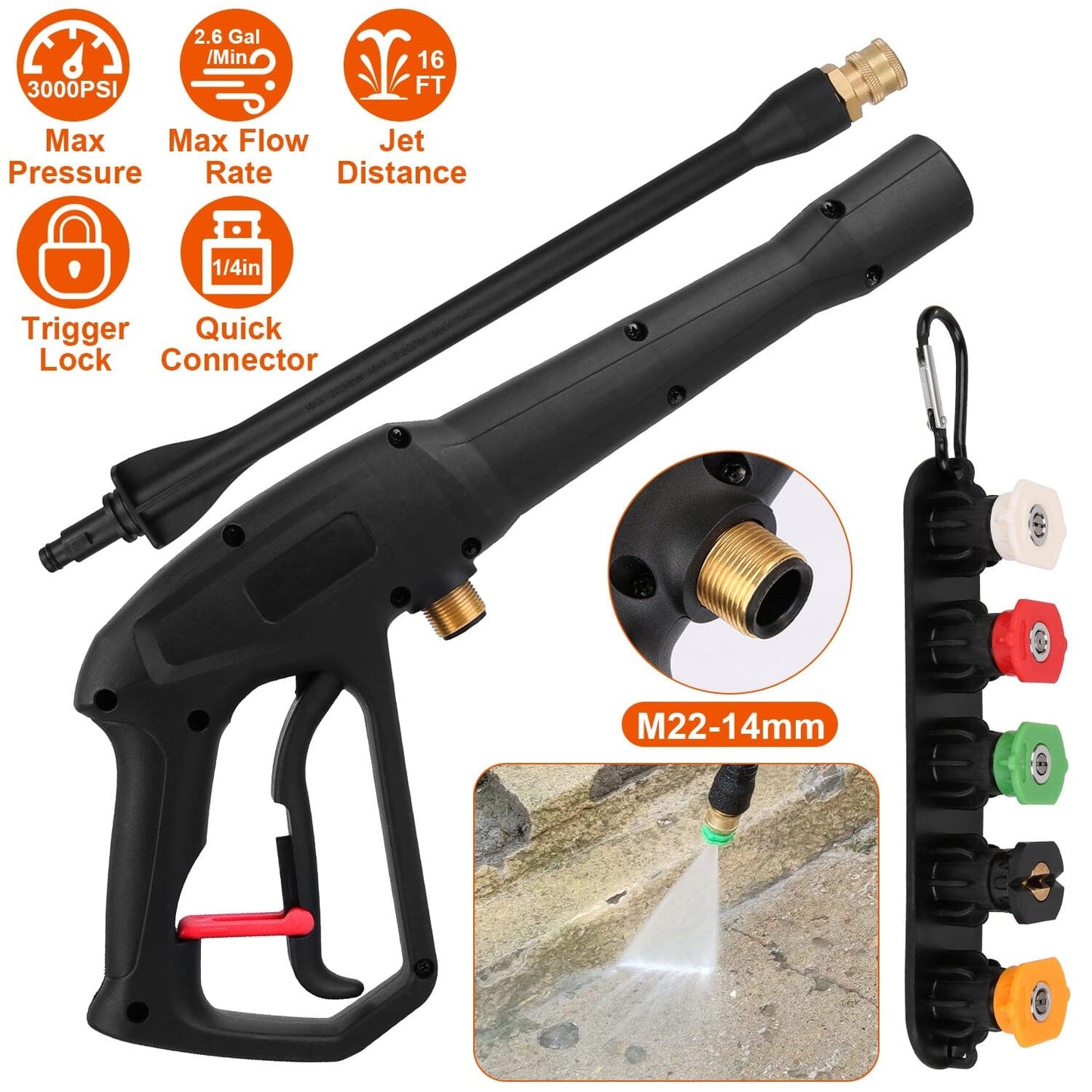 3000PSI Pressure Washer Gun Car Foam Sprayer with Jet Wand 5 Nozzle Tips M22-14 Connector __stock:50 Garden & Patio Low stock refund_fee:1200