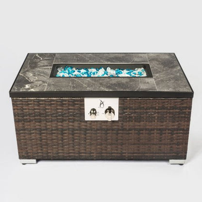 32" Outdoor Rattan Propane Gas Fire Table with Tile Tabletop __stock:200 Garden & Patio refund_fee:3800