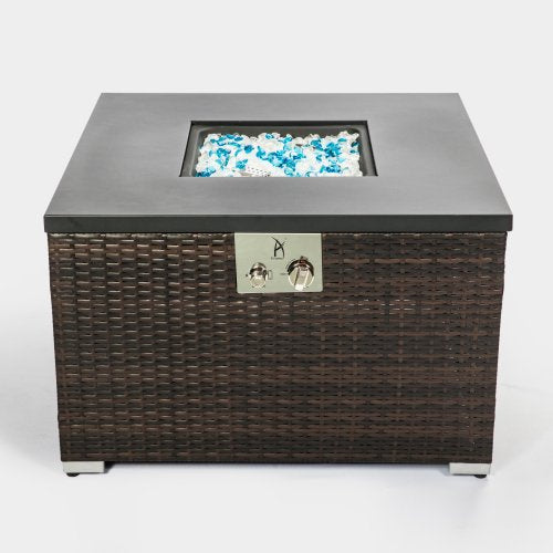 32" Outdoor Rattan Propane Gas Fire Table with Tile Tabletop __stock:200 Garden & Patio refund_fee:3800