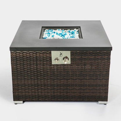 32" Outdoor Rattan Propane Gas Fire Table with Tile Tabletop __stock:200 Garden & Patio refund_fee:3800