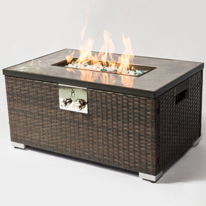 32" Outdoor Rattan Propane Gas Fire Table with Tile Tabletop Rectangular __stock:200 Garden & Patio refund_fee:3800