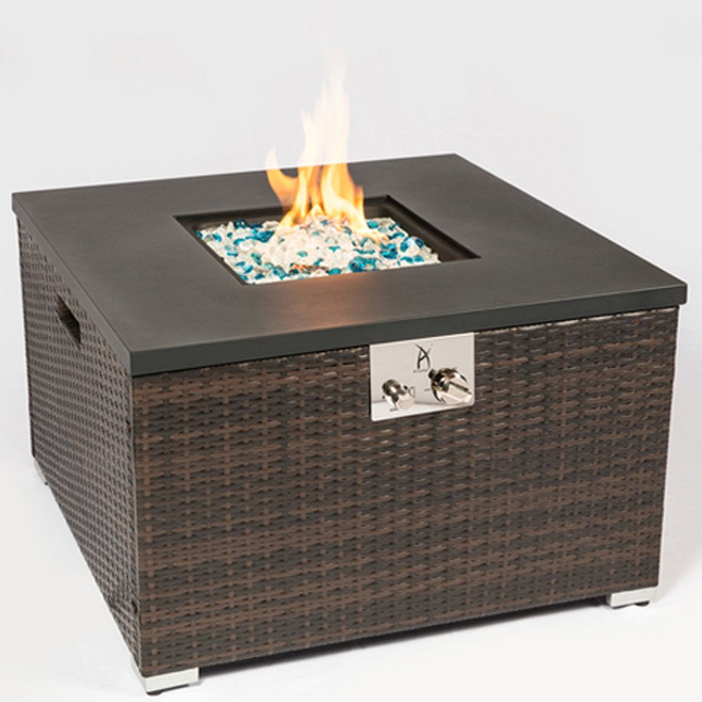 32" Outdoor Rattan Propane Gas Fire Table with Tile Tabletop Square __stock:200 Garden & Patio refund_fee:3800