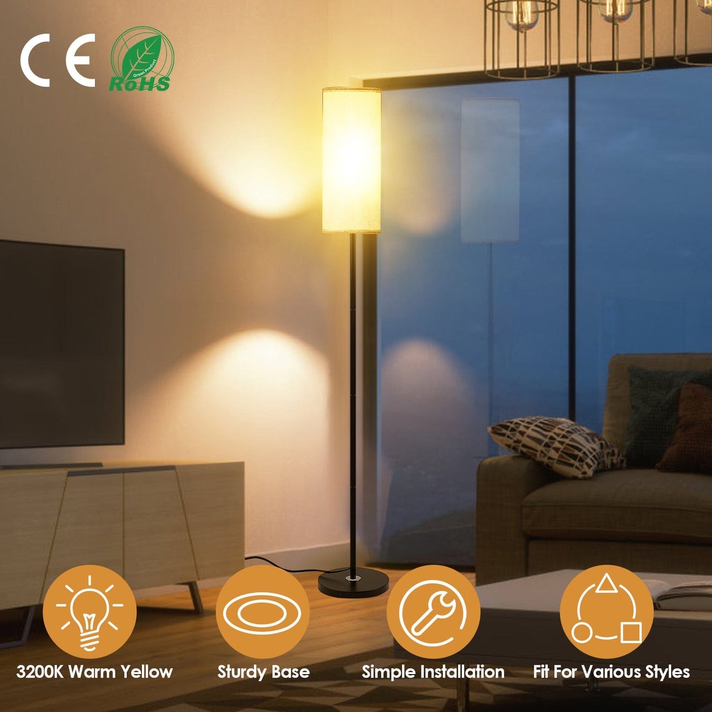 3200K Warm Yellow Light Modern Standing Lamp with Foot Switch 6W Bulb __stock:50 Indoor Lighting refund_fee:1800 Warranty