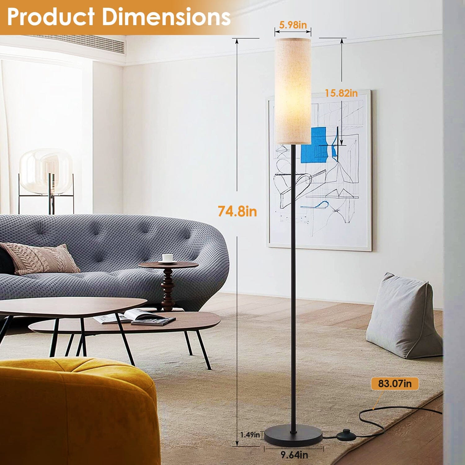 3200K Warm Yellow Light Modern Standing Lamp with Foot Switch 6W Bulb __stock:50 Indoor Lighting refund_fee:1800 Warranty