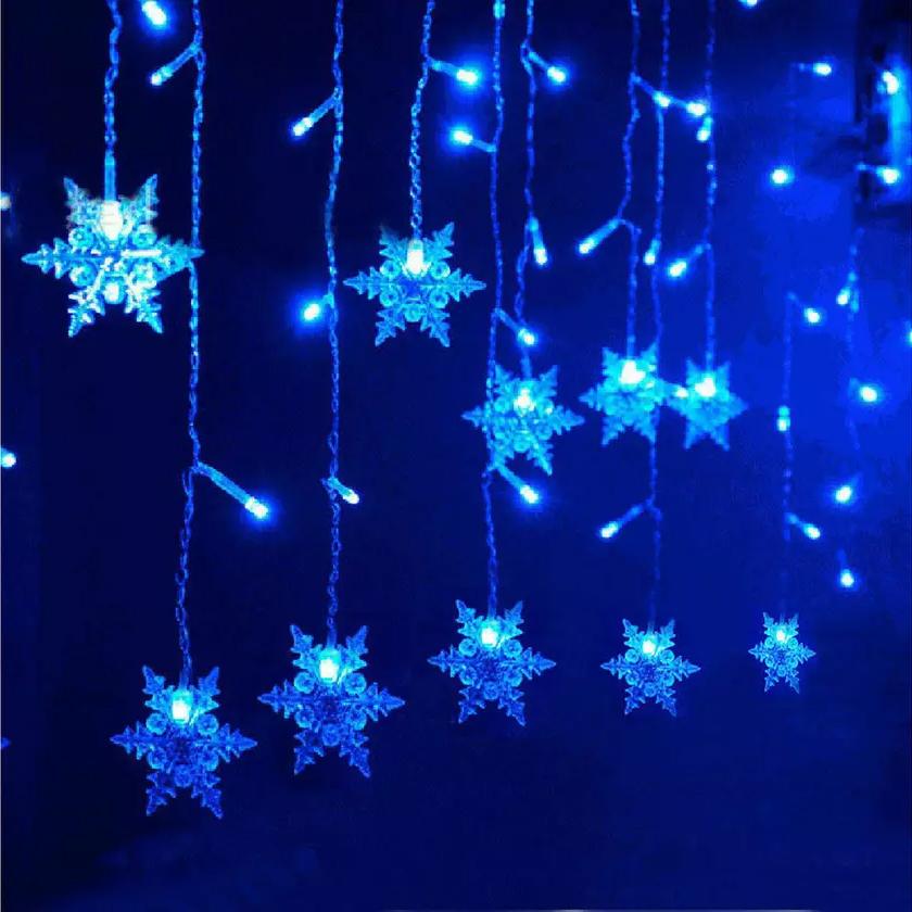 3.5M 96LED Snowflake String Curtain Lights Blue __stock:100 refund_fee:800 String & Fairy Lights Warranty