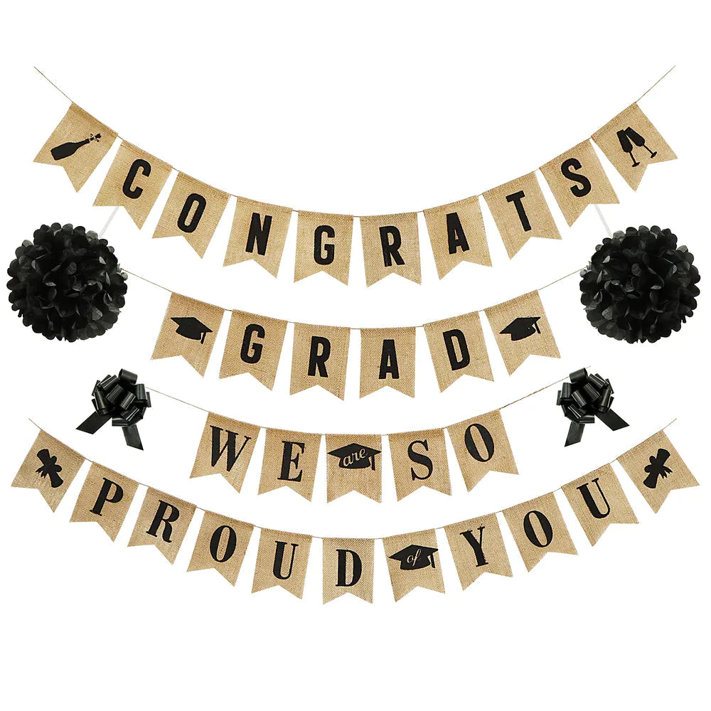 36-Pieces: Burlap "Congrats Grads"+ Burlap "We Are So Proud of You" __stock:50 Holiday Decor & Apparel refund_fee:800