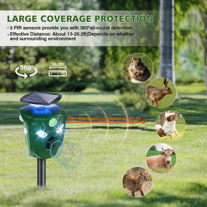 360° Electric Solar Powered Ultrasonic Repeller with Motion Sensor LED Flashing Lights __stock:50 Pest Control refund_fee:1800 Warranty