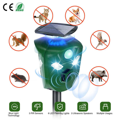 360° Electric Solar Powered Ultrasonic Repeller with Motion Sensor LED Flashing Lights __stock:50 Pest Control refund_fee:1800 Warranty