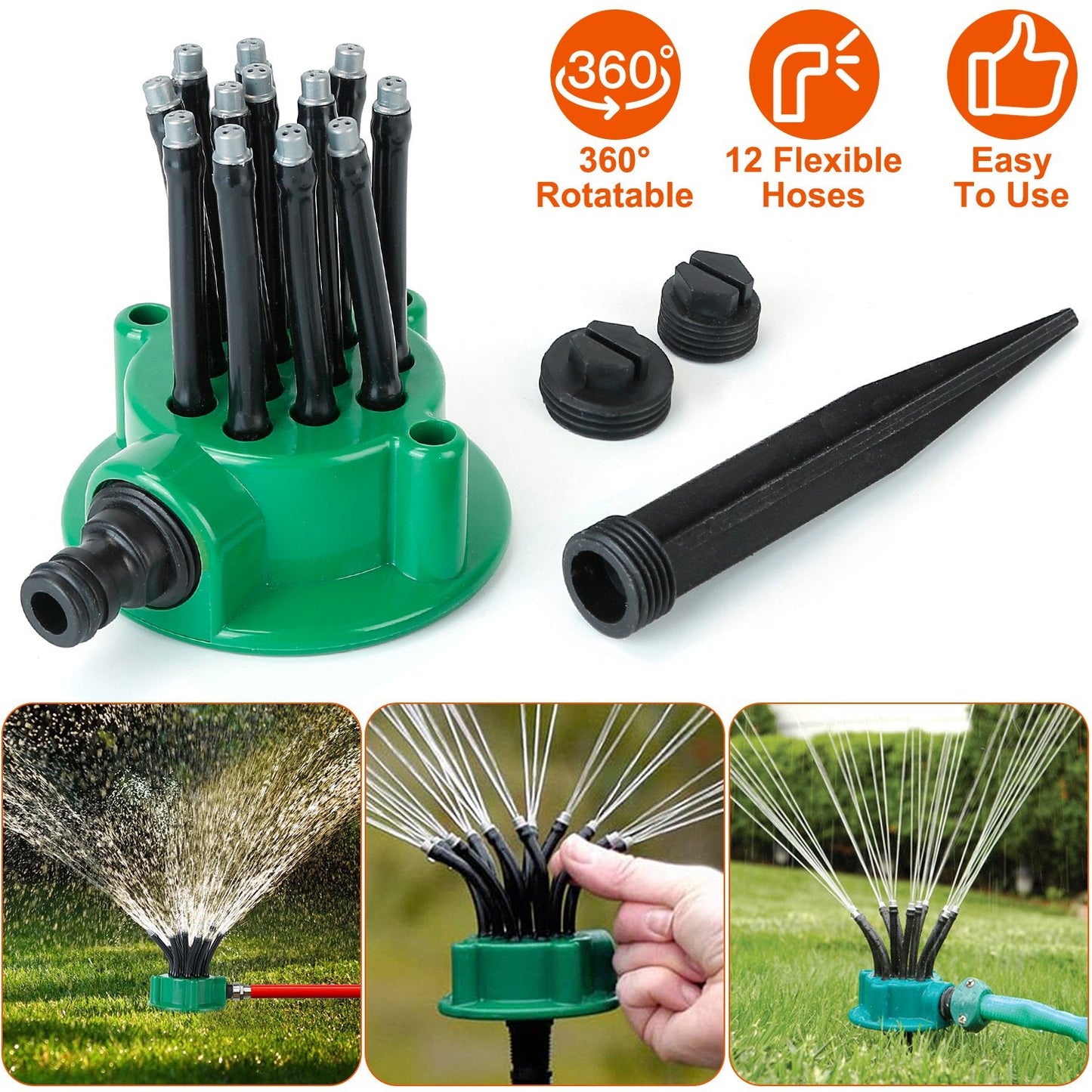 360° Flexible Lawn Sprinkler Automatic 12 Tubes Garden Water Irrigation Sprayers __stock:50 Garden & Patio refund_fee:1200