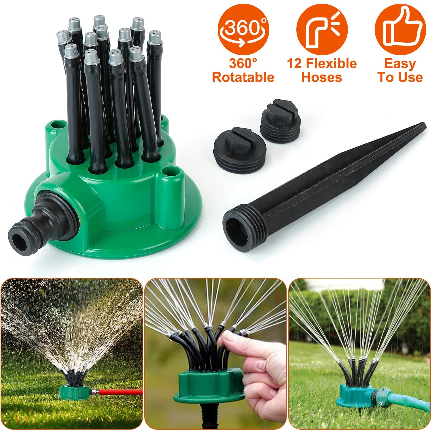 360° Flexible Lawn Sprinkler Automatic 12 Tubes Garden Water Irrigation Sprayers __stock:50 Garden & Patio refund_fee:1200