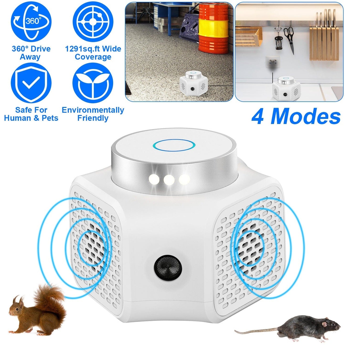 360° Ultrasonic Rodent Chaser Electronic Plug-in Mouse Control __stock:50 Pest Control refund_fee:1200 Warranty