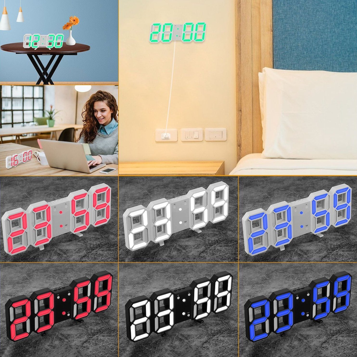 3D LED Digital Wall Clock __stock:50 Household Appliances Low stock refund_fee:1200 show-color-swatches Warranty