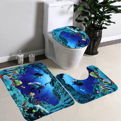 3D Printing Waterproof Shower Curtain Pedestal Rug Toilet Cover Bath Mat Set __stock:100 Bath refund_fee:1800