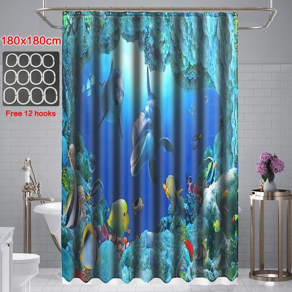 3D Printing Waterproof Shower Curtain Pedestal Rug Toilet Cover Bath Mat Set __stock:100 Bath refund_fee:1800