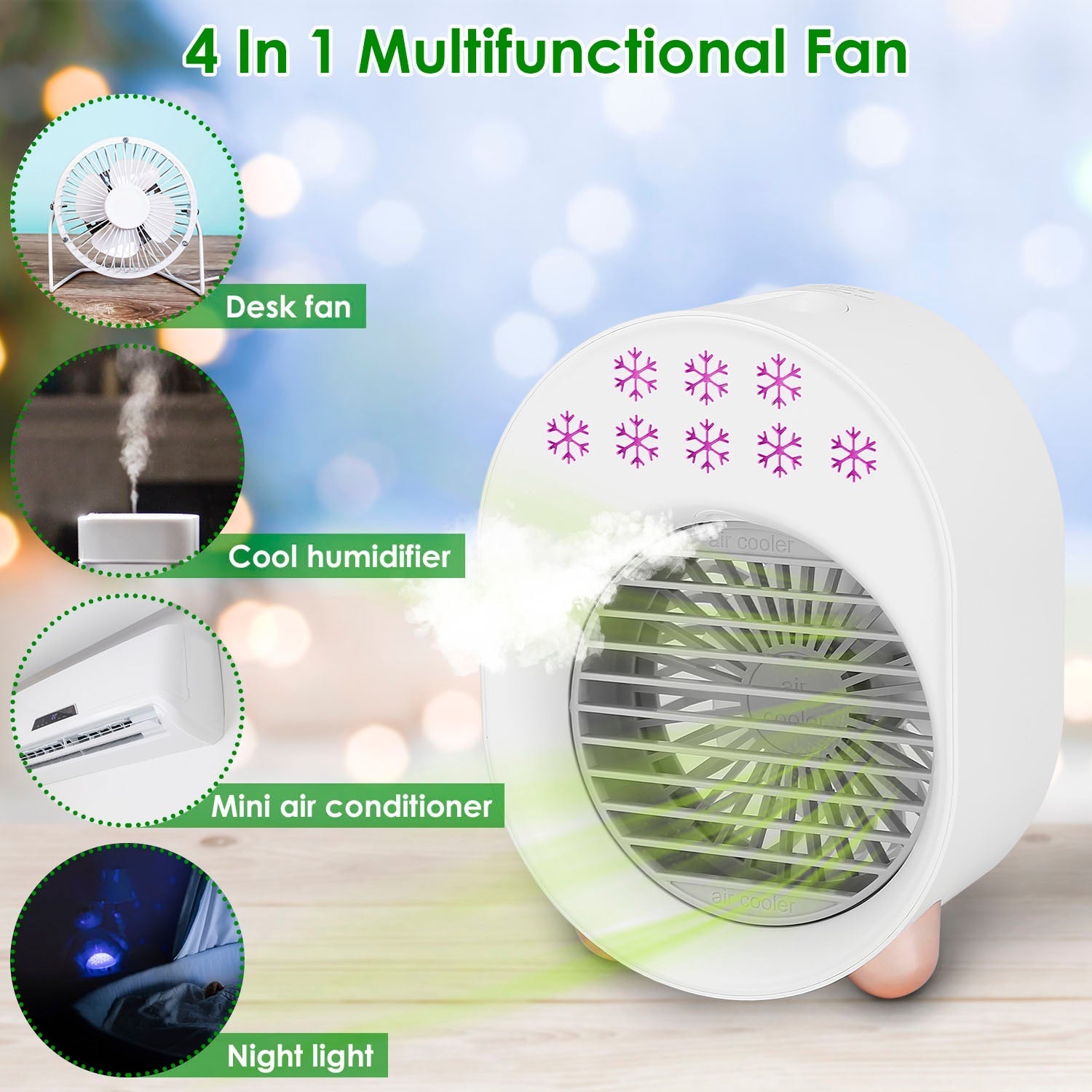 4-in-1 Portable Mini Desktop Water Mist Cooling Air Conditioner __stock:50 Household Appliances refund_fee:1200 Warranty