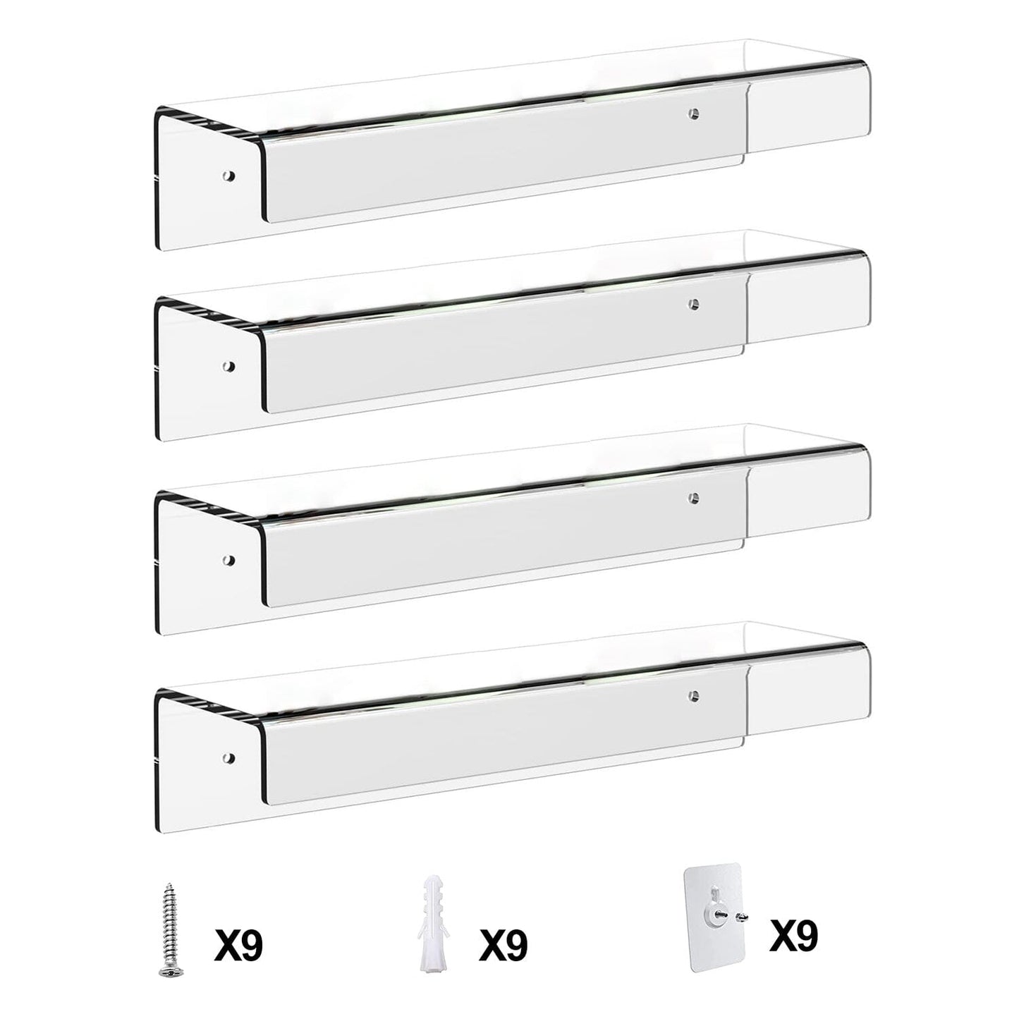 4-Pack: 15 inches Clear Acrylic Floating Shelves with 2 Mounting Ways __stock:50 Closet & Storage Low stock refund_fee:1200