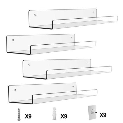 4-Pack: 15 inches Clear Acrylic Floating Shelves with 2 Mounting Ways __stock:50 Closet & Storage Low stock refund_fee:1200