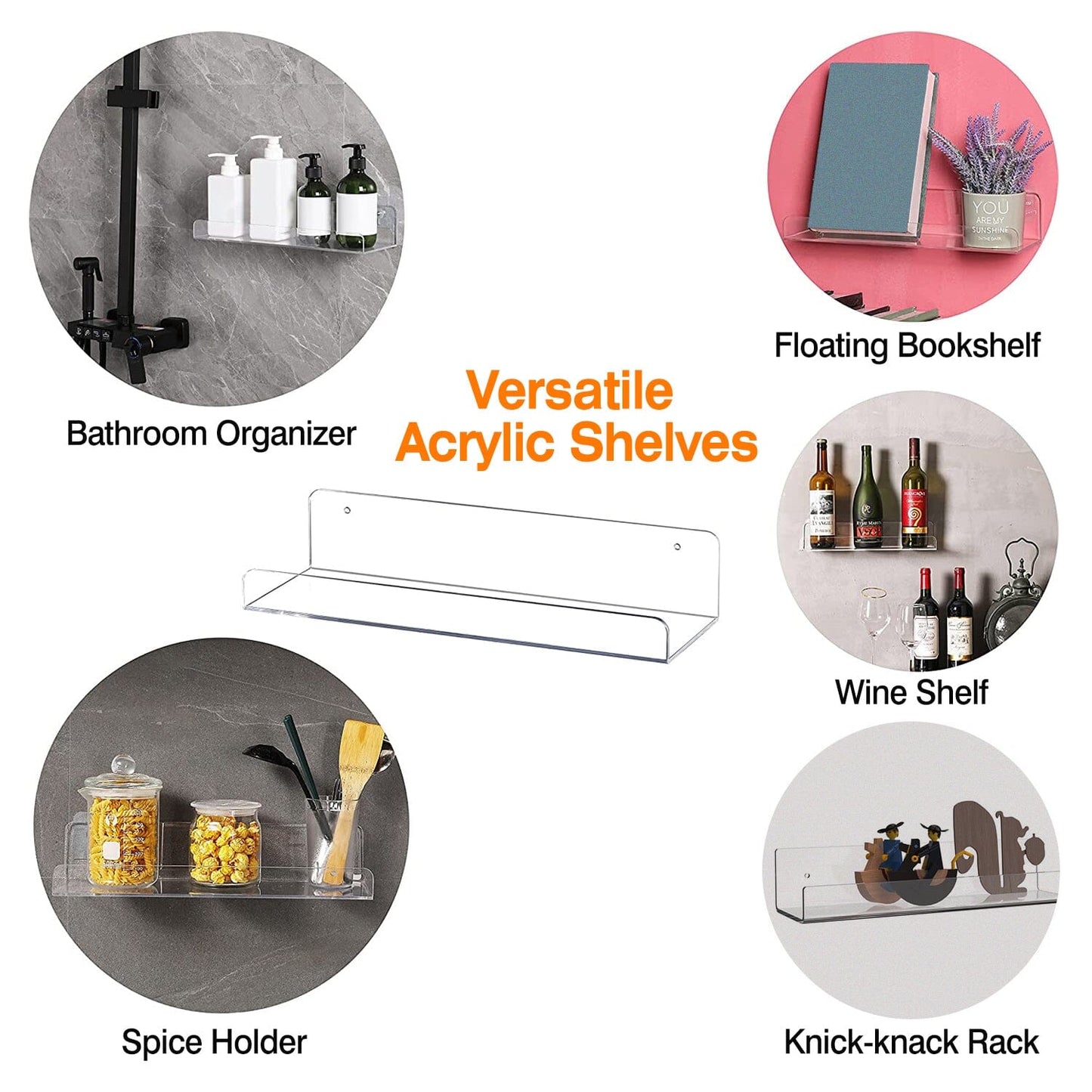 4-Pack: 15 inches Clear Acrylic Floating Shelves with 2 Mounting Ways __stock:50 Closet & Storage Low stock refund_fee:1200