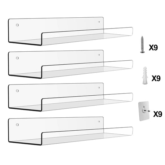 4-Pack: 15 inches Clear Acrylic Floating Shelves with 2 Mounting Ways __stock:50 Closet & Storage Low stock refund_fee:1200