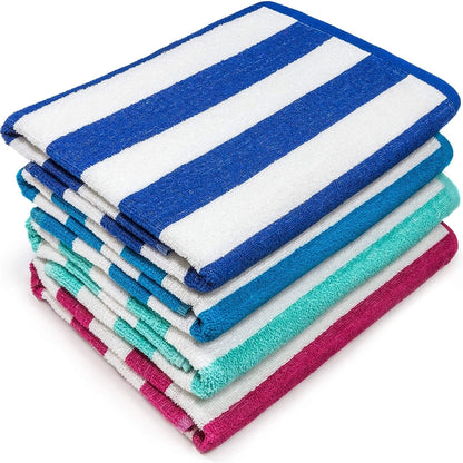 4-Pack: 30" x 60" Ultra-Soft 100% Cotton Striped Pool Cabana Hotel Beach Towels __stock:1000 Bath refund_fee:1200