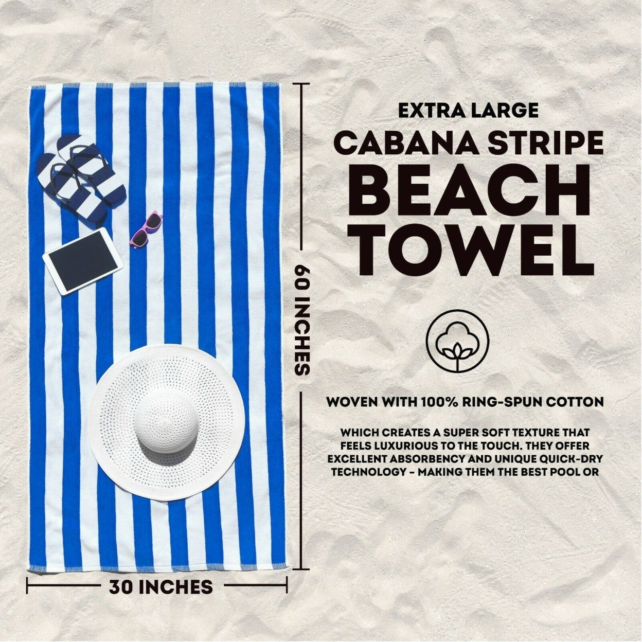 4-Pack: 30" x 60" Ultra-Soft 100% Cotton Striped Pool Cabana Hotel Beach Towels __stock:1000 Bath refund_fee:1200