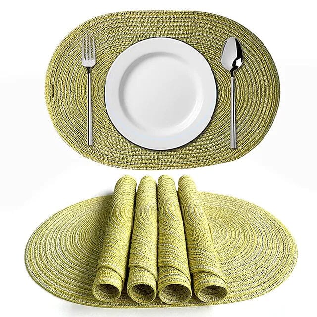 4-Pack: Cotton Oval Dining Mat Green __stock:200 Kitchen & Dining refund_fee:1200