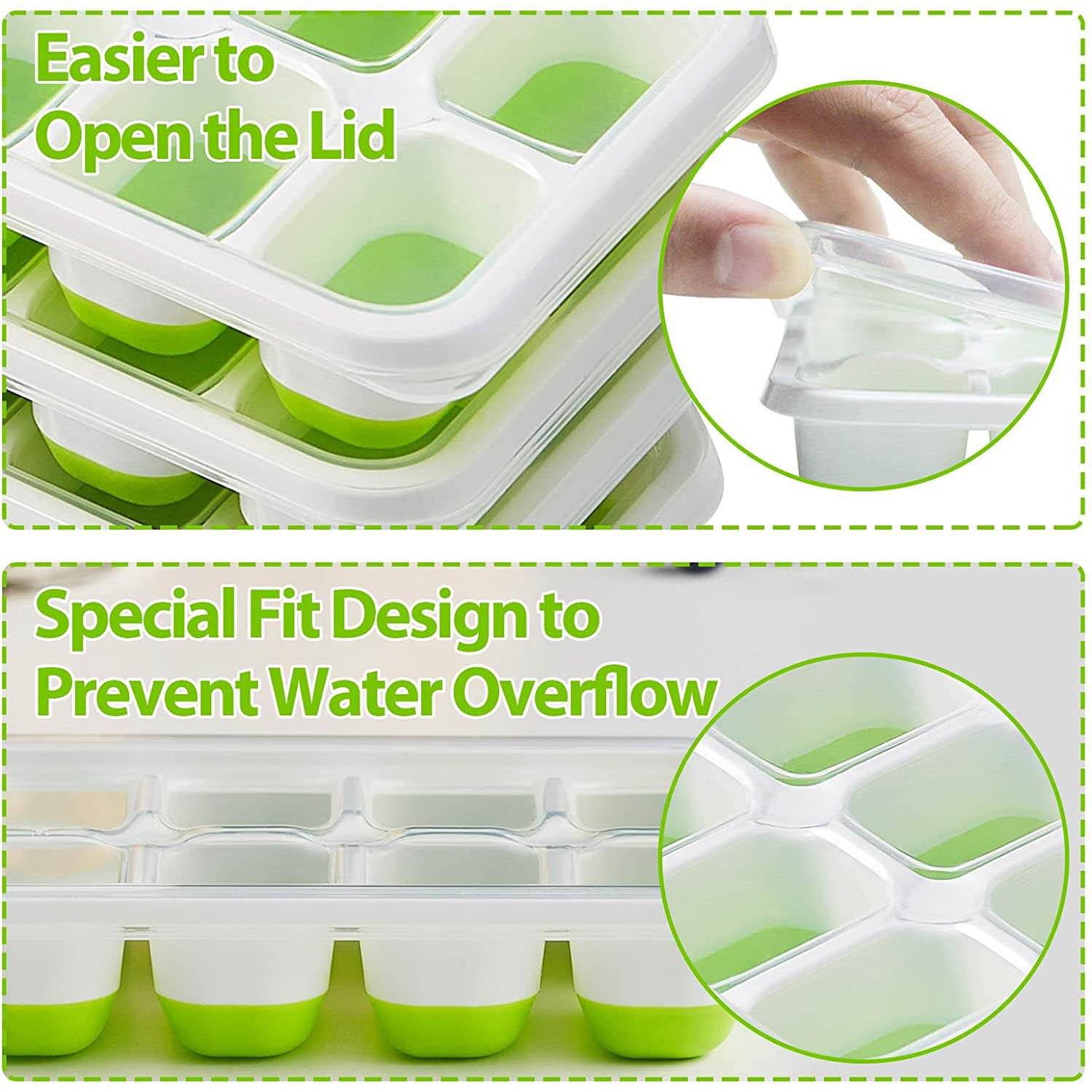 4-Pack: Easy-Release Silicone & Flexible 14-Ice Cube Trays with Spill-Resistant Removable Lid __stock:500 Kitchen & Dining refund_fee:800