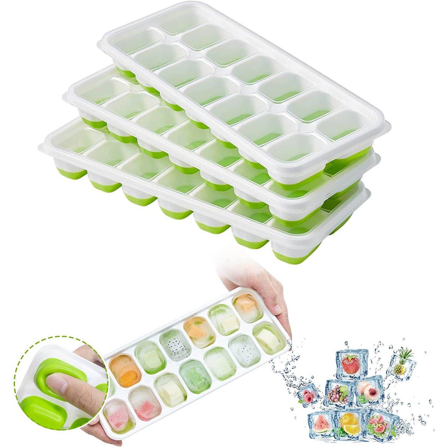 4-Pack: Easy-Release Silicone & Flexible 14-Ice Cube Trays with Spill-Resistant Removable Lid __stock:500 Kitchen & Dining refund_fee:800