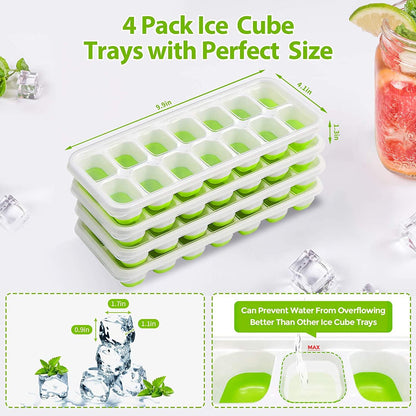 4-Pack: Easy-Release Silicone & Flexible 14-Ice Cube Trays with Spill-Resistant Removable Lid __stock:500 Kitchen & Dining refund_fee:800