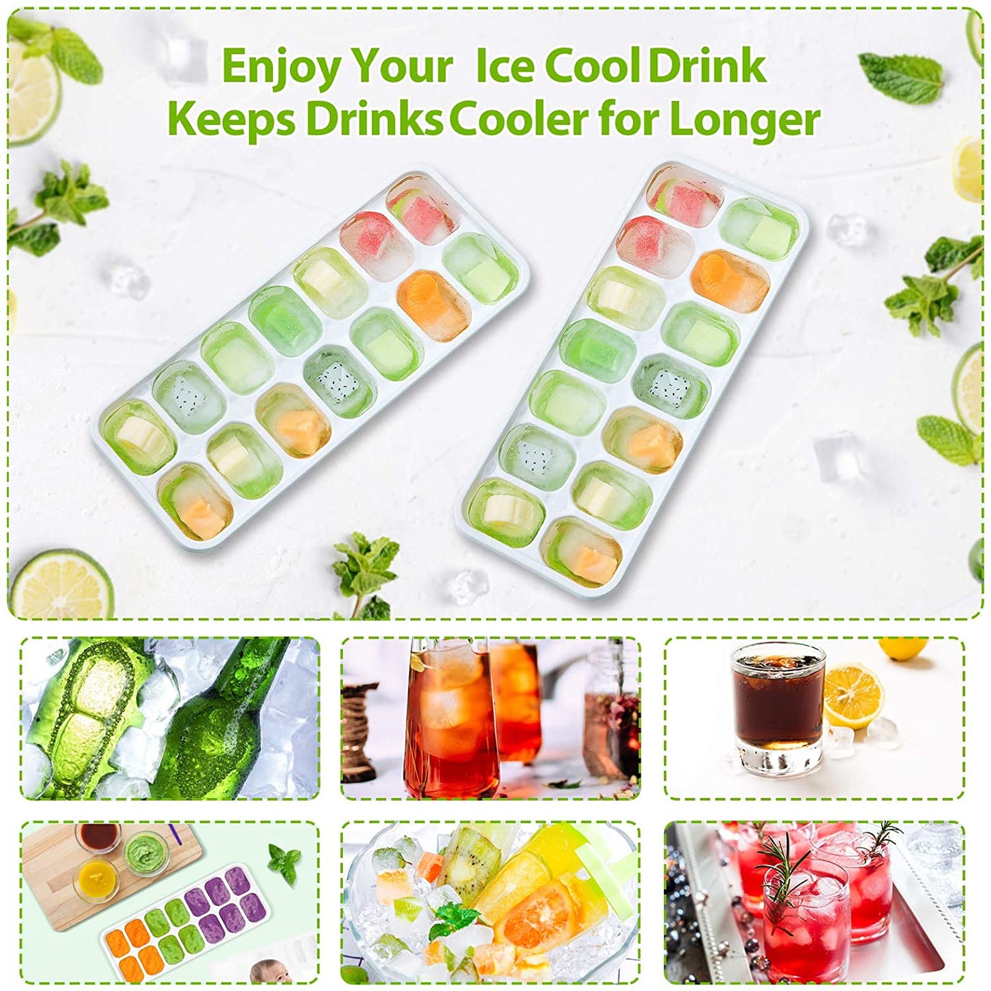 4-Pack: Easy-Release Silicone & Flexible 14-Ice Cube Trays with Spill-Resistant Removable Lid __stock:500 Kitchen & Dining refund_fee:800