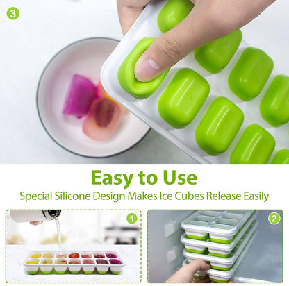 4-Pack: Easy-Release Silicone & Flexible 14-Ice Cube Trays with Spill-Resistant Removable Lid __stock:500 Kitchen & Dining refund_fee:800