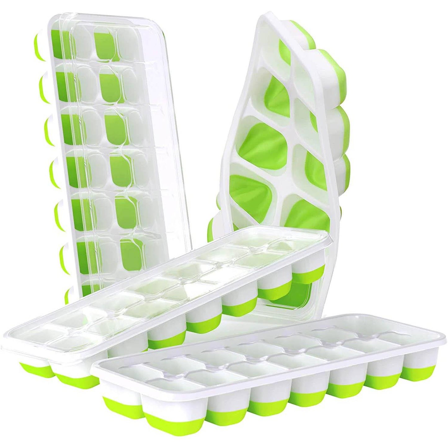 4-Pack: Easy-Release Silicone & Flexible 14-Ice Cube Trays with Spill-Resistant Removable Lid Green __stock:500 Kitchen & Dining refund_fee:800