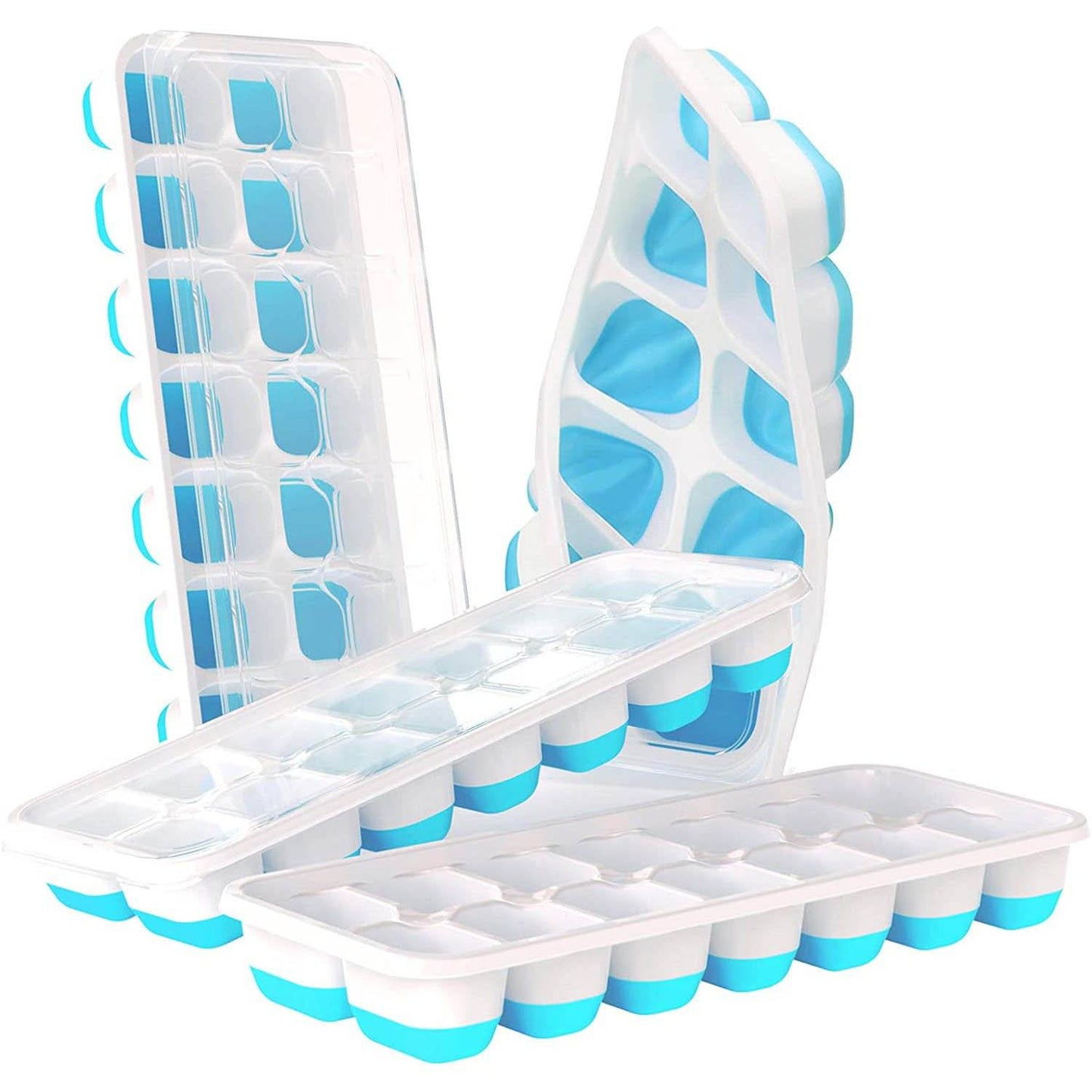 4-Pack: Easy-Release Silicone & Flexible 14-Ice Cube Trays with Spill-Resistant Removable Lid Light Blue __stock:500 Kitchen & Dining refund_fee:800