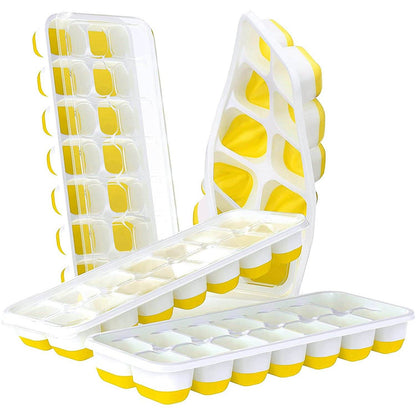 4-Pack: Easy-Release Silicone & Flexible 14-Ice Cube Trays with Spill-Resistant Removable Lid Yellow __stock:500 Kitchen & Dining refund_fee:800