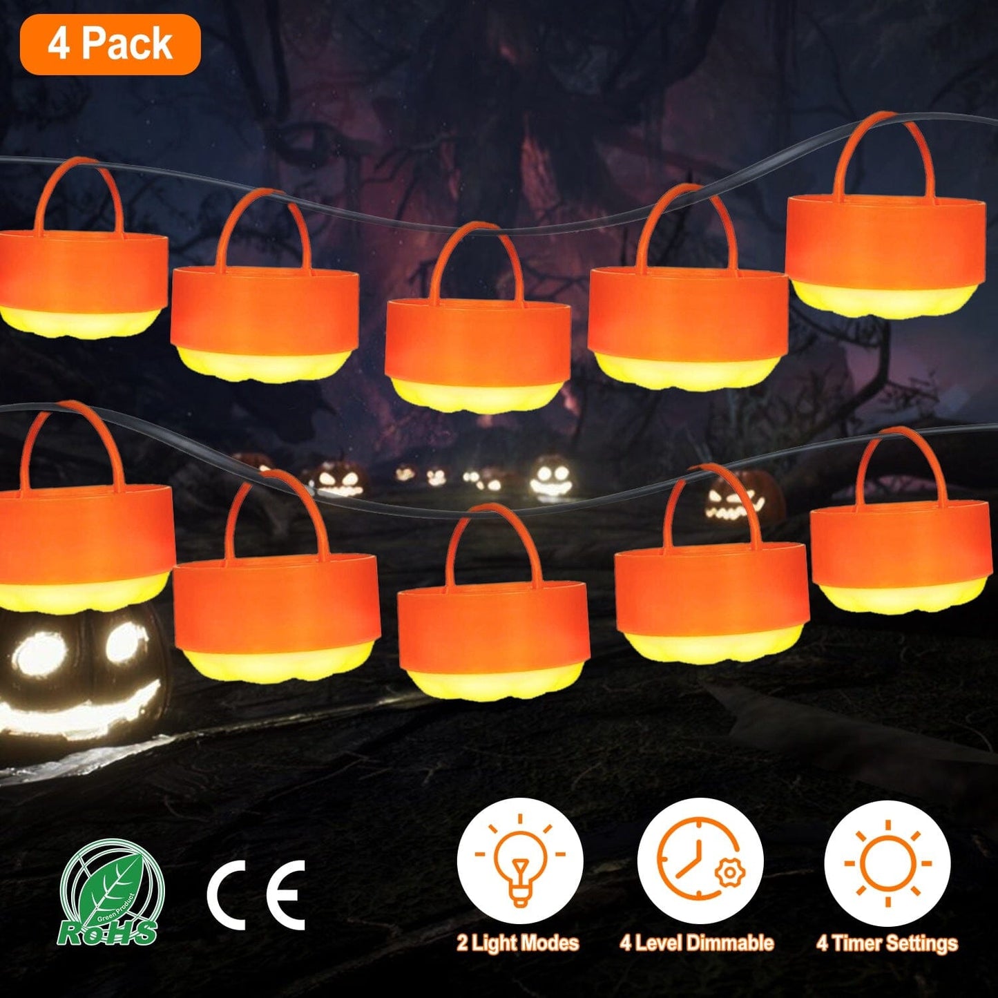 4-Pack: Halloween LED Pumpkin Lights Battery Operated with 2 Light Modes 4 Timer Setting __stock:50 Holiday Decor & Apparel refund_fee:1200 Warranty