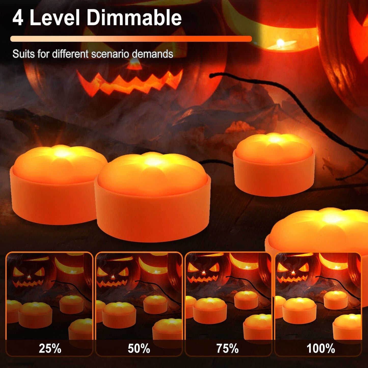 4-Pack: Halloween LED Pumpkin Lights Battery Operated with 2 Light Modes 4 Timer Setting __stock:50 Holiday Decor & Apparel refund_fee:1200 Warranty