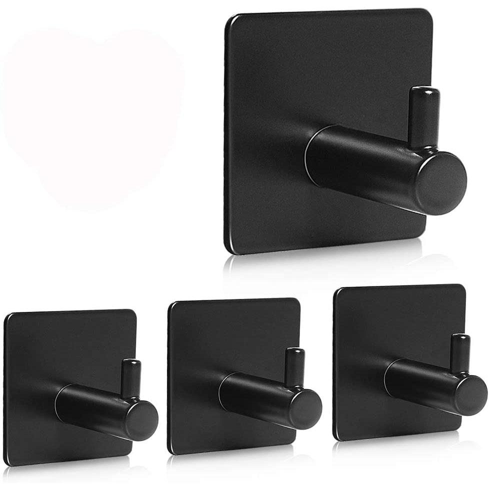 4-Pack: Heavy Duty Durable 304 Stainless Steel Wall Hangers Square Black __stock:500 Home Improvement refund_fee:800