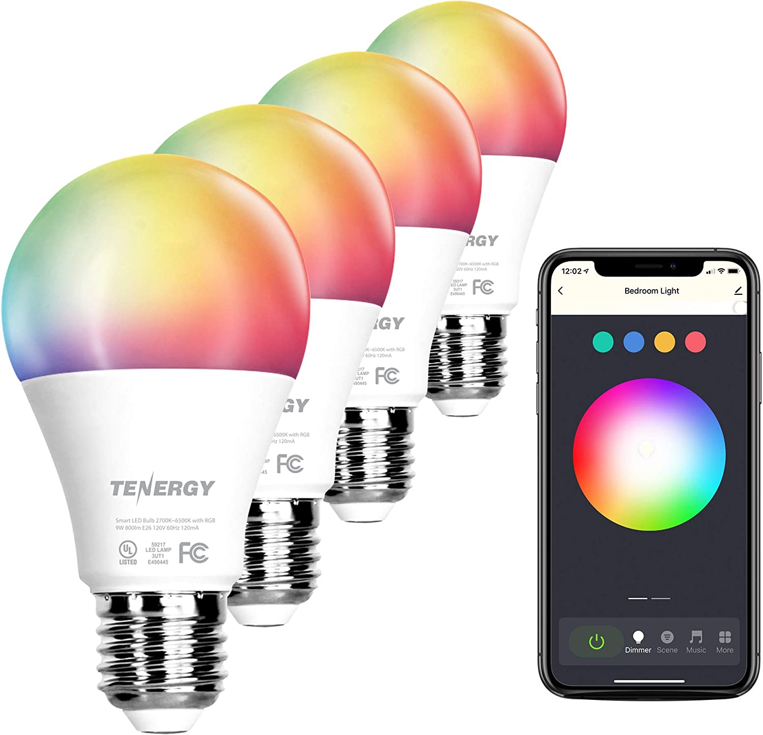 4-Pack: Smart WiFi LED Light Bulb with White and Color Changing Light Bulb __stock:100 Indoor Lighting refund_fee:1200 Warranty