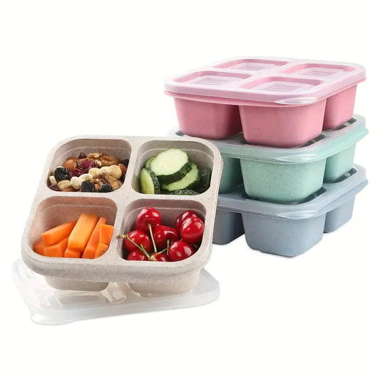 4-Pack: Snack Container With 4 Compartments, Divided Bento Lunch Box With Transparent Lids __stock:200 Kitchen & Dining refund_fee:1200