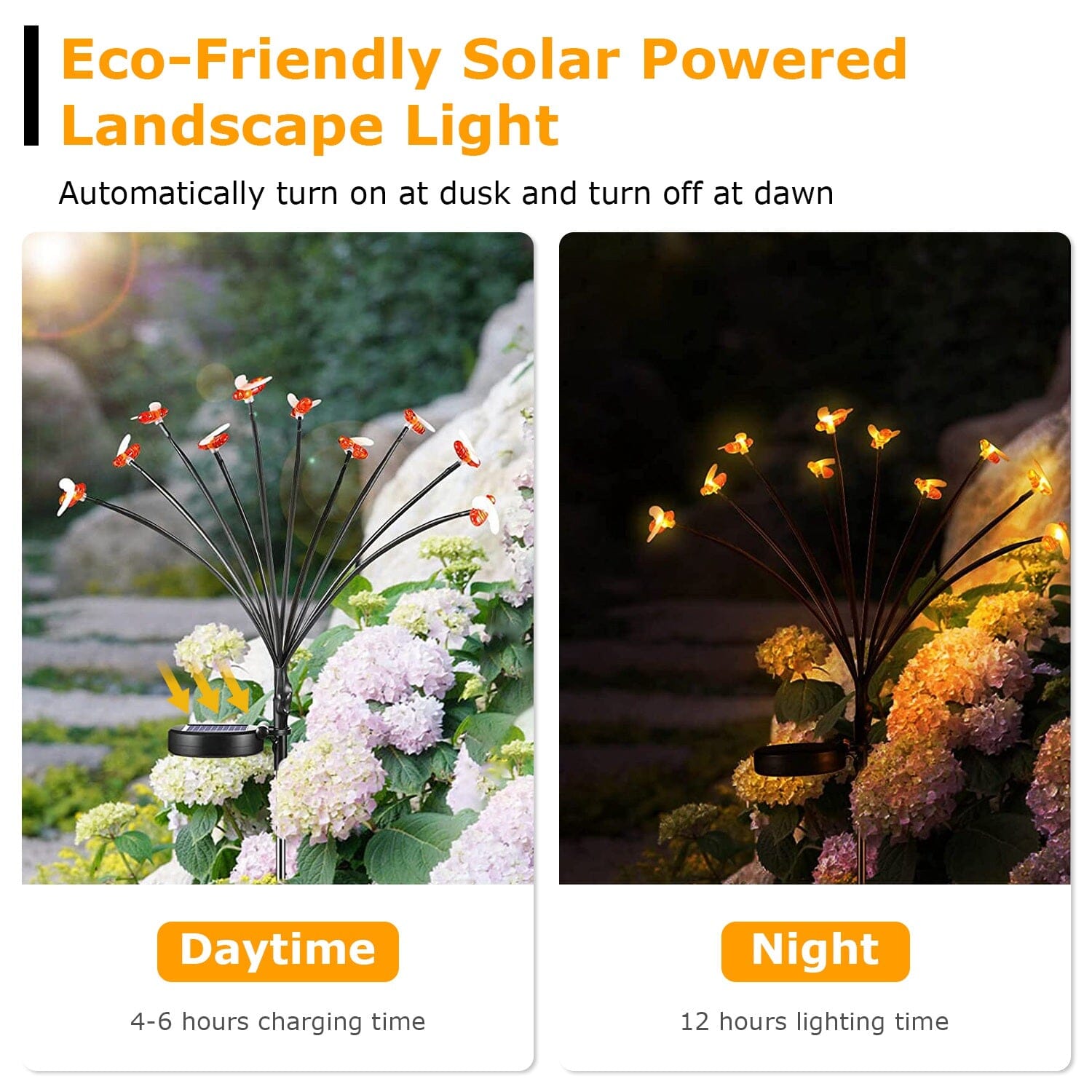 4-Pack: Solar Powered Stake Bee Light 2 Lighting Mode Lifelike Firefly __stock:50 Low stock Outdoor Lighting refund_fee:1800 Warranty