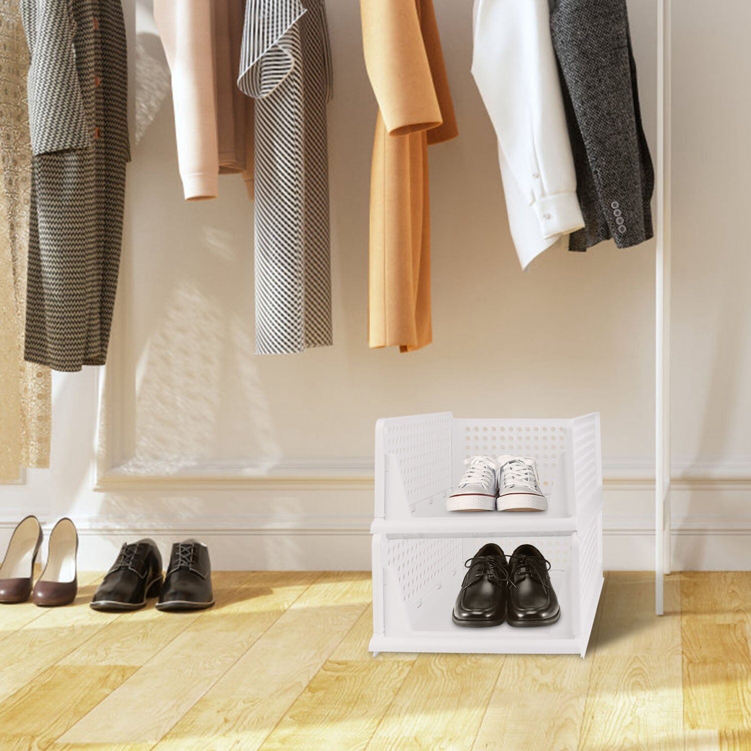 4-Packs: Plastic Storage Box Closet Organizer Foldable Storage with Slide Rail Push-Pull __stock:50 Closet & Storage refund_fee:1800